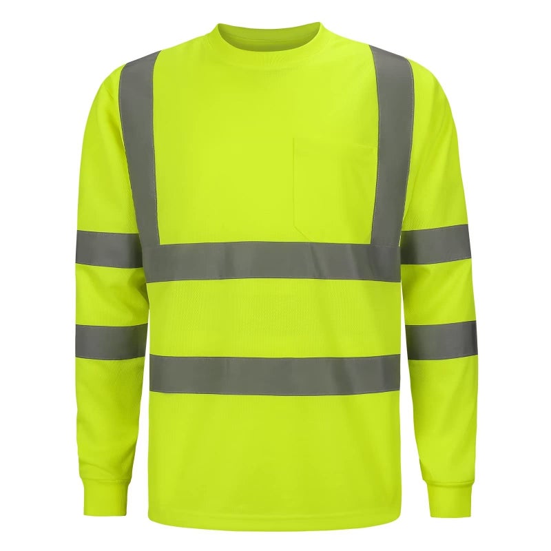 DPSAFETY Hioh Visibility Class 3 T Shints, Hi vis Safety Shits with Refective Strips and Pocket ong Sleeve Quick Dry Mesh Construction Work Shirt for wenwomen Lime.4XL - Image 1
